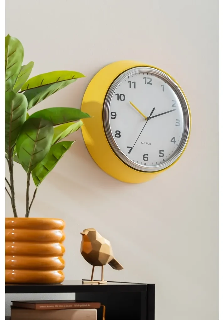 Karlsson 6006YE design ceas de perete galben, diametru 34 cm