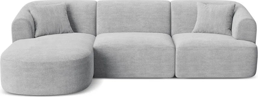 Colțar gri deschis cu tapițerie din catifea reiată (cu colț pe partea stângă/cu șezlong) Campi – Cosmopolitan Design