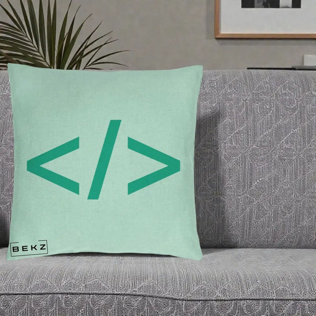 Perna Personalizata Cod HTML Turcoaz, 40x40 cm, Verde Menta, Husa Detasabila, Perna Inclusa, BEKZ®