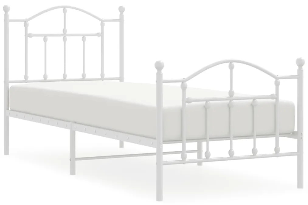 353499 vidaXL Cadru de pat metalic cu tăblie de cap/picioare, alb, 90x200 cm