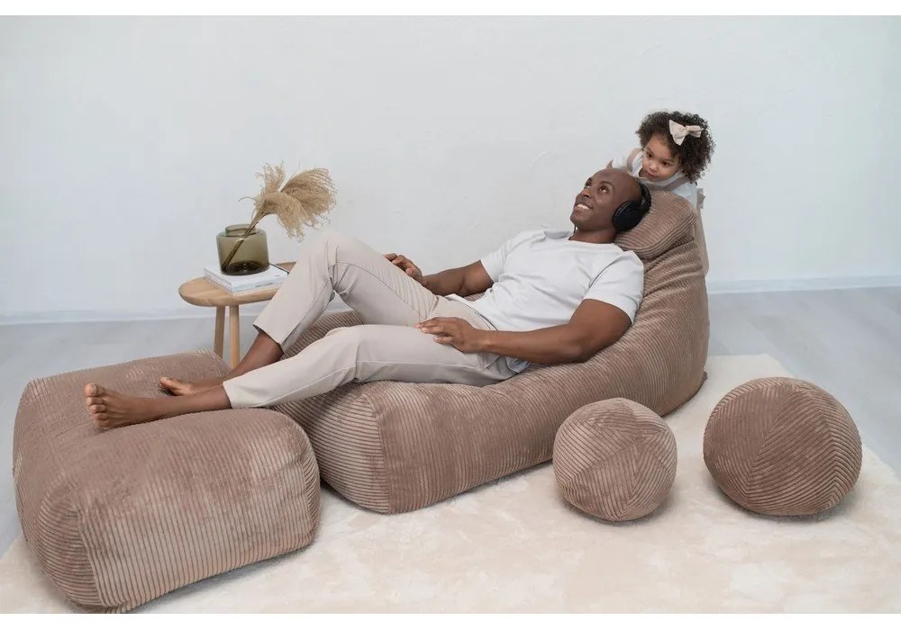 Fotoliu bean bag crem cu tapițerie din catifea reiată Snug 130 – SLOWDOWN