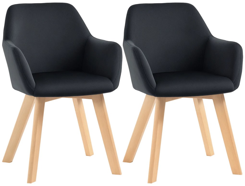 HOMCOM Scaune de Masă, Set de 2, Design Modern, Design de Catifea, Lemn de Cauțiuc, 54x57x80 cm, Negru | Aosom Romania
