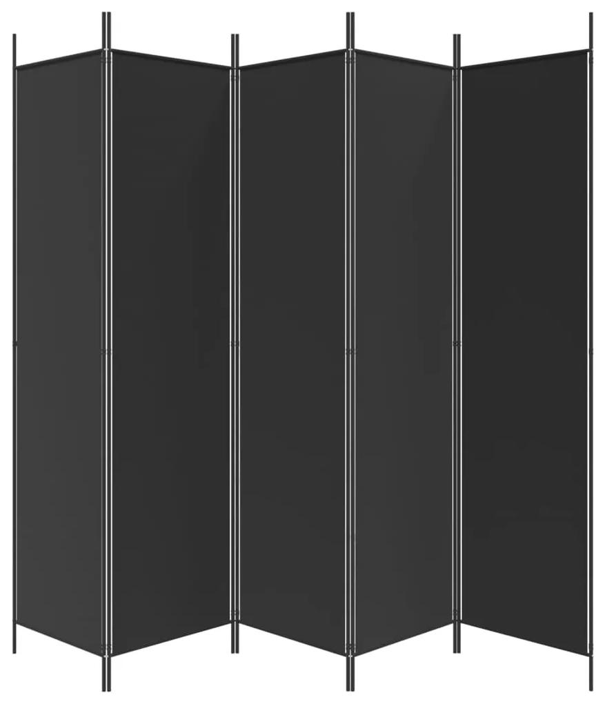 Paravan de cameră cu 5 panouri, negru, 250x200 cm, textil