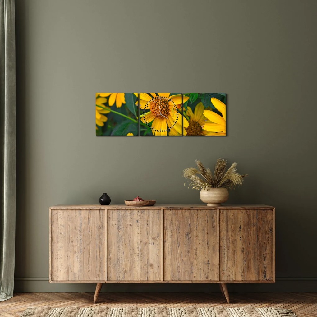 Tablou cu flori galbene (cu ceas) (90x30 cm)