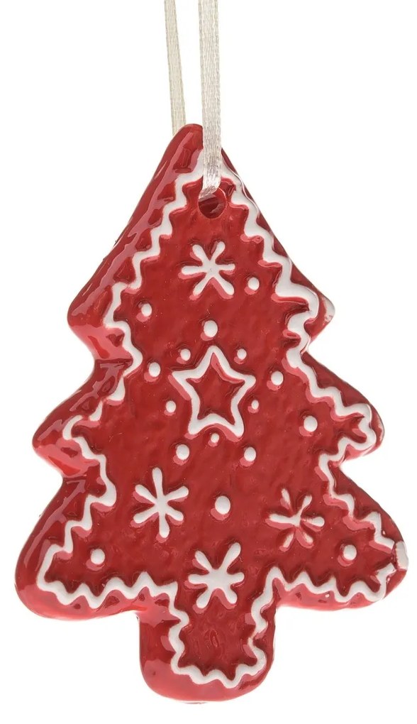 Decorațiune suspendată din ceramică Copac , 9 x8,7 x 1 cm, roșu turtă dulce