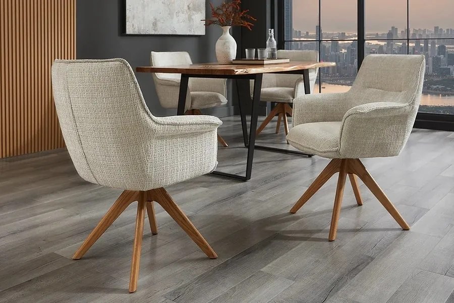 Set de 2 scaune pivotante picioare din lemn LE GRAND bej chenille