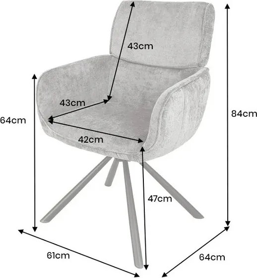 Set de 2 scaune pivotante, Metal Negru, Chenille Gri, UNIQUE A-46321 VC