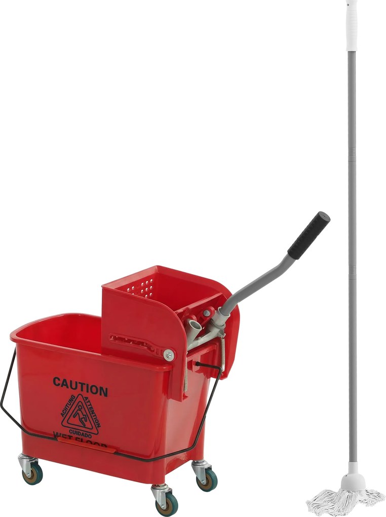 HOMCOM Găleată de mop cu stoarcător, panou separator și roți, capacitate 20 L pentru curățenie casnică 45x26,5x70 cm roșu | Aosom Romania