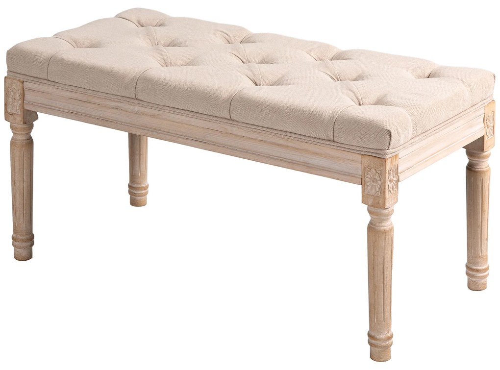 HOMCOM Bancă de Ședere Design Vintage, Nasturi Capitonați, Picioare Snirclate, Shabby Chic, Culore Crema | Aosom Romania