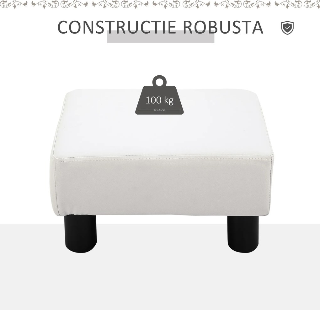 HOMCOM Taburet dreptunghiular tapițat cu piele ecologică albă, ideal pentru living și hol, 40x30x24 cm | Aosom Romania