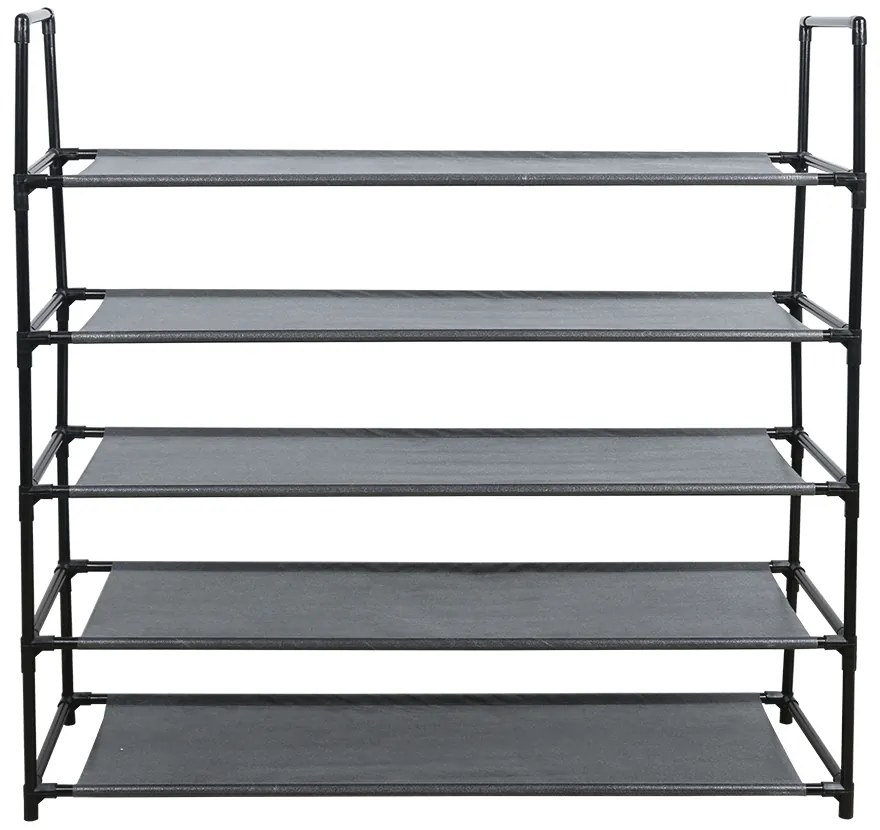 Cutie pentru pantofi, 5 randuri, metalica, neagra, cu rafturi din tesatura, MADILO