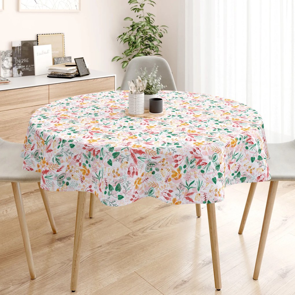 Goldea față de masă decorativă loneta - frunze colorate - rotundă Ø 140 cm