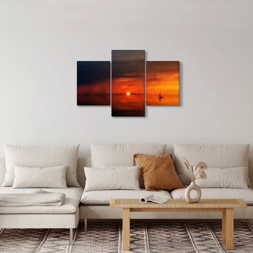 Tabloul apusului de soare cu barca (90x60 cm)
