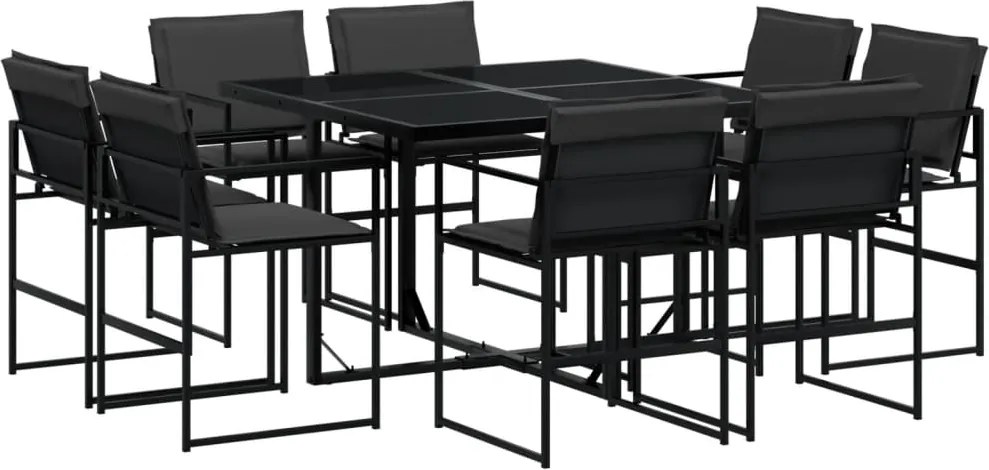 vidaXL Set mobilier de grădină, 9 piese, cu perne, negru, textilenă