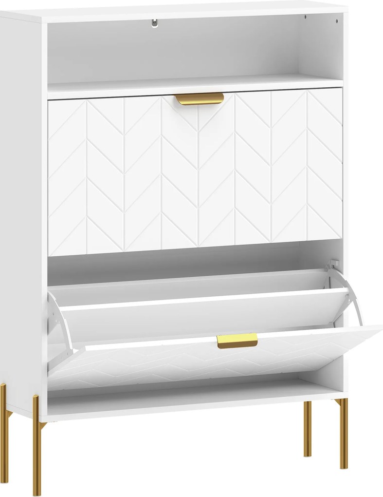 HOMCOM Dulap pentru pantofi 16 perechi, dulap îngust cu 2 sertare rabatabile, compartiment deschis, alb | Aosom Romania