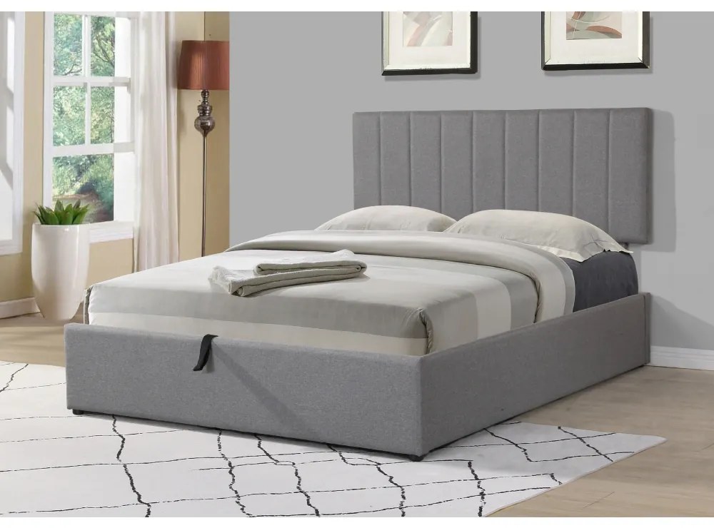 PAT TAPITAT TEXTIL CU SOMIERA SI TABLIE CU INALTIME REGLABILA INCLUSA CLOUDY,180X200X35 (180X200) CM,LADA DEPOZITARE,SISTEM CU PISTON,CULOARE GRI,CADRU LEMN DE PIN/PLYWOOD/METAL
