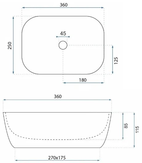 REA-U4700 - Lavoar BELINDA pentru blat 25x36 cm, ceramică, bej, imitație de piatră