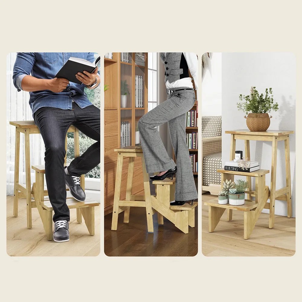 Scăunel pliabil cu 3 trepte, natur