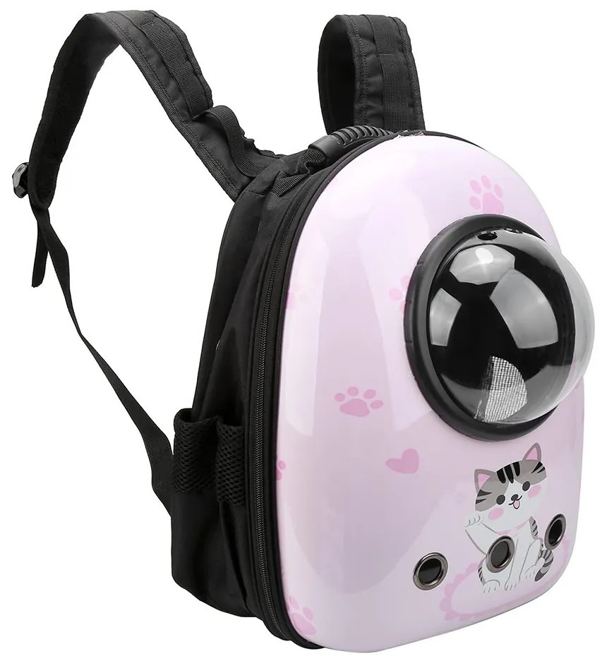 Rucsac pentru transportul animalelor de companie, roz cu model pisicuță