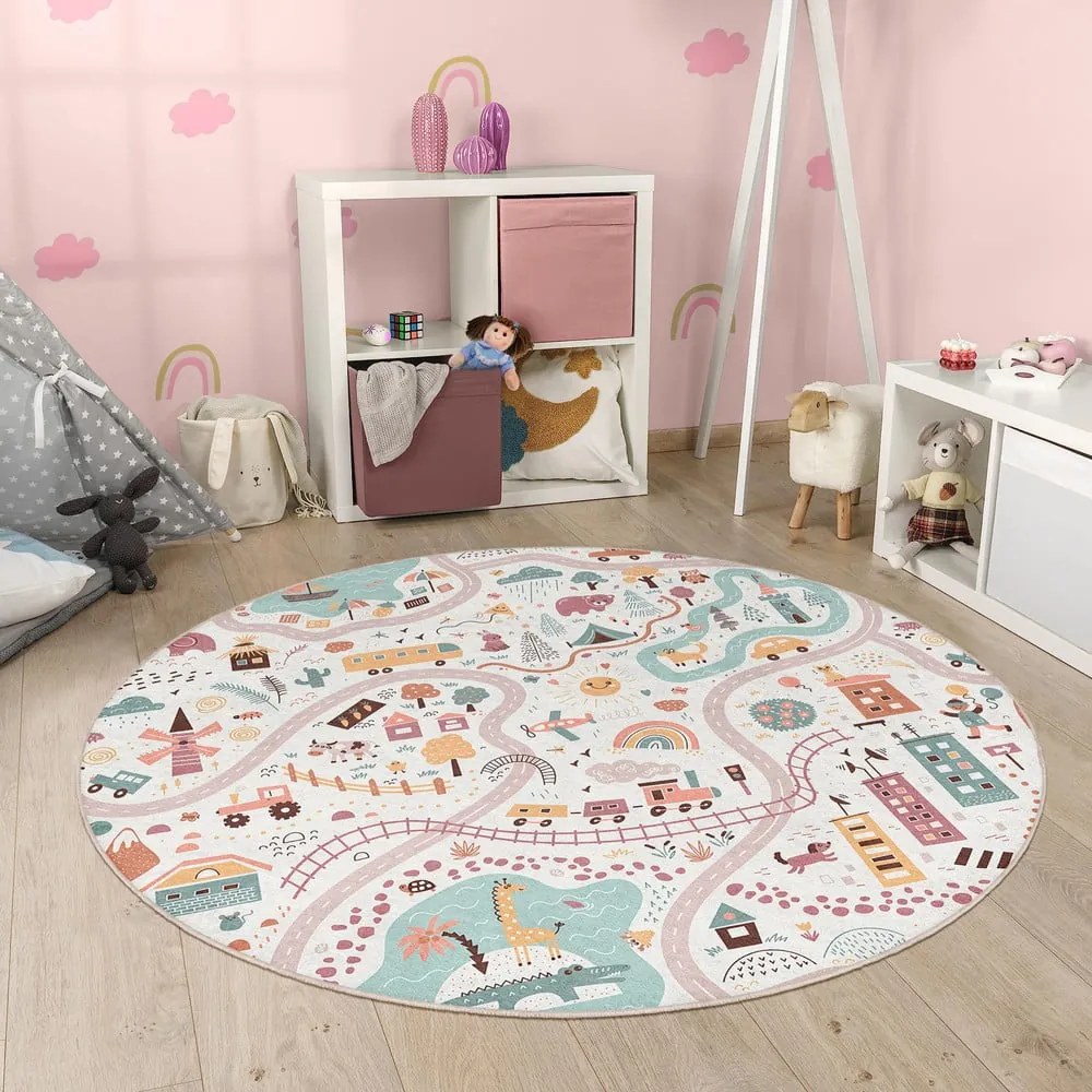 Covor de joacă pentru copii lavabil ø80 cm Furry World – Mila Home