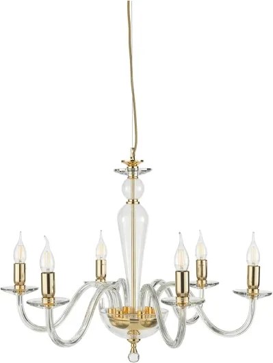 Ondaluce - Candelabru suspendat pe cablu PAGANINI 6xE14/10W/230V Ø 70 cm auriu/sticlă transparentă