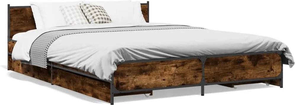 vidaXL Cadru pat cu sertare stejar fumuriu 135x190 cm lemn prelucrat