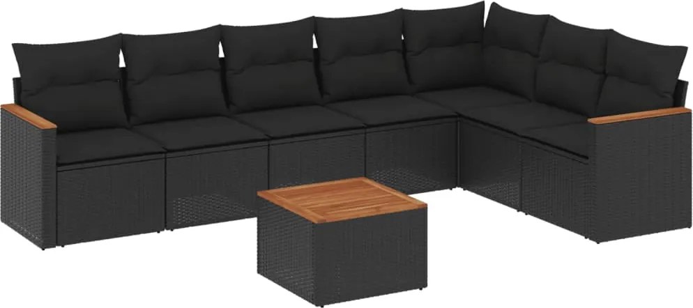 vidaXL Set mobilier de grădină cu perne, 8 piese, negru, poliratan