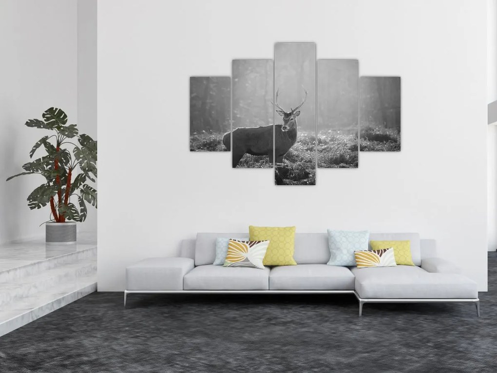 Tablou - Căprioare in pădure,alb-negru (150x105 cm)