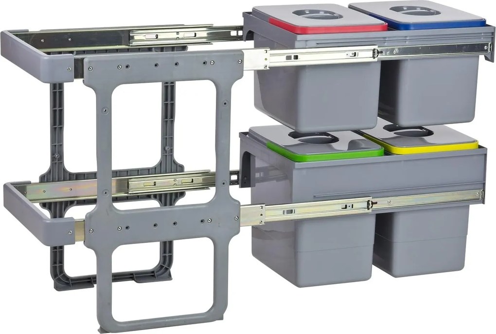 Cos gunoi incorporabil Tandem Short 40 Ecomax, colectare selectiva, gri, 2 x 15 l + 2 x 12 l Polipropilena Metal, 400 mm, L:355 mm; A:485 mm; H:604