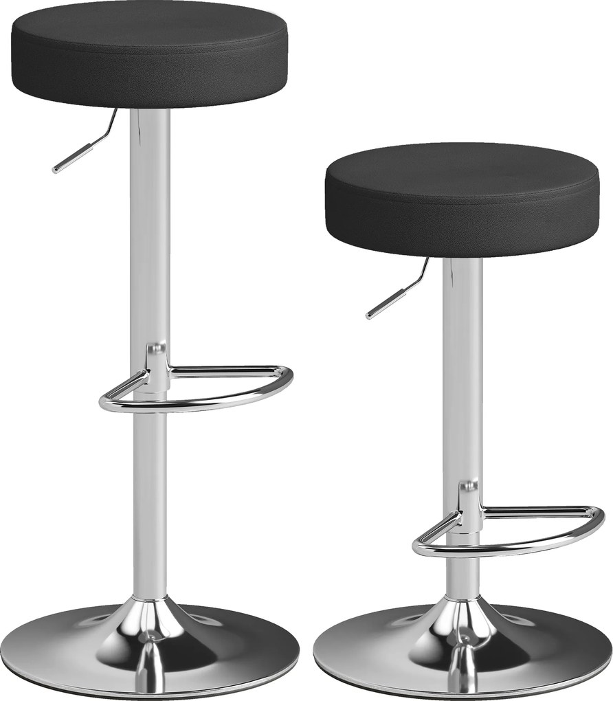 HOMCOM Set 2 Scaune de Bar din Piele PU, Rotative, Înălțime Reglabilă pentru Bucătărie, Negru | Aosom Romania