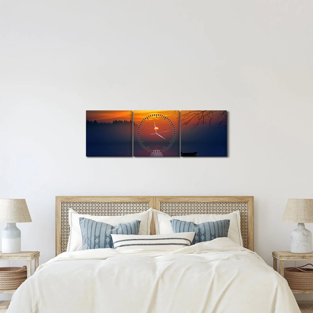 Tablou cu podul în apus de soare (cu ceas) (90x30 cm)