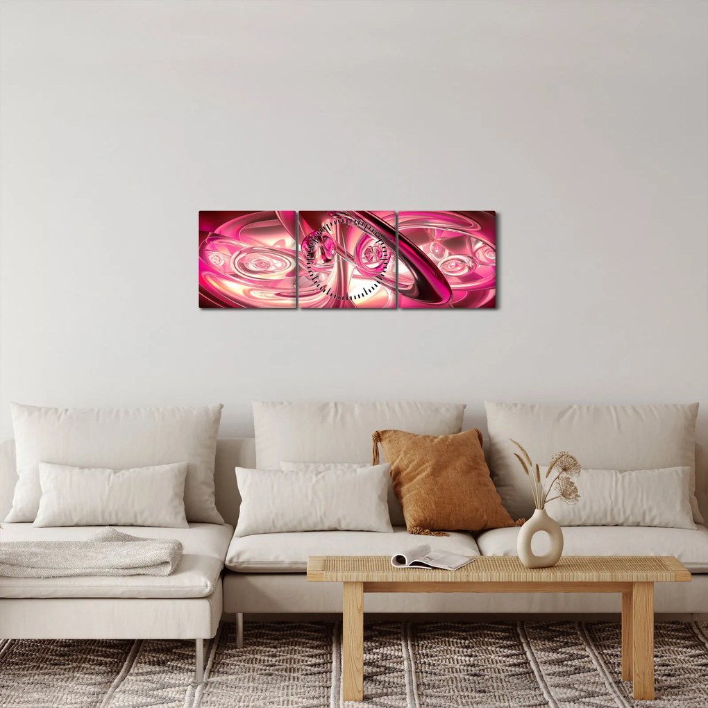 Tabloul cu fractali roz (cu ceas) (90x30 cm)