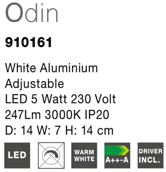 Aplica LED ambientala, ajustabila ODIN alba NVL-910161