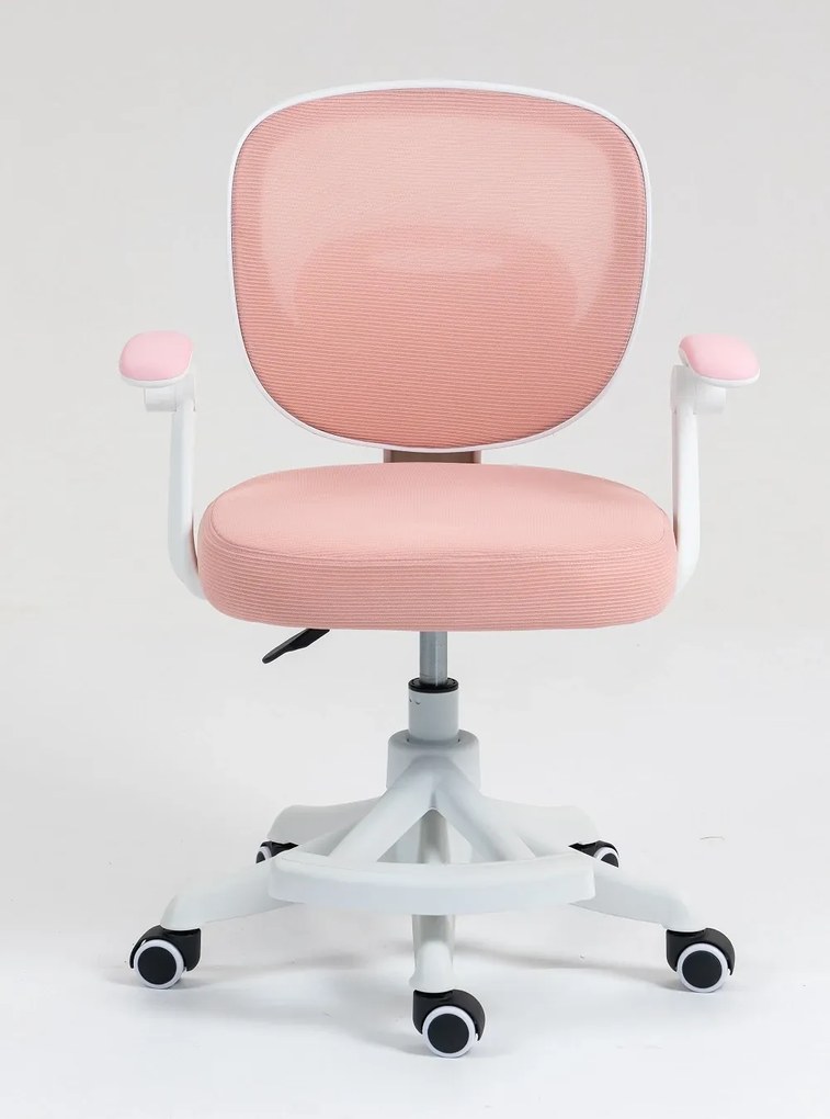 Scaun ergonomic pentru copii, suport lombar, suport picioare reglabil, rotativ, Roz