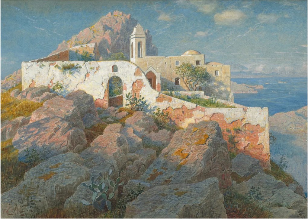 Tablou pe sticlă - William Stanley Haseltine, Santa Maria a Cetrella, Anacapri, reproducere (70x50 cm)