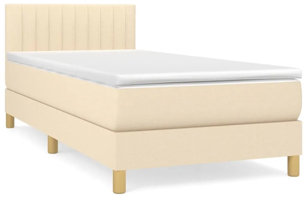 3140750 vidaXL Pat box spring cu saltea, crem, 90x200 cm, textil