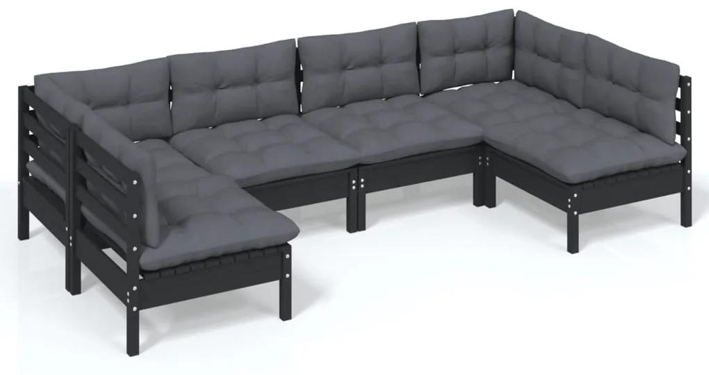 Set mobilier gradina cu perne, 6 piese, negru, lemn masiv pin Negru, 1