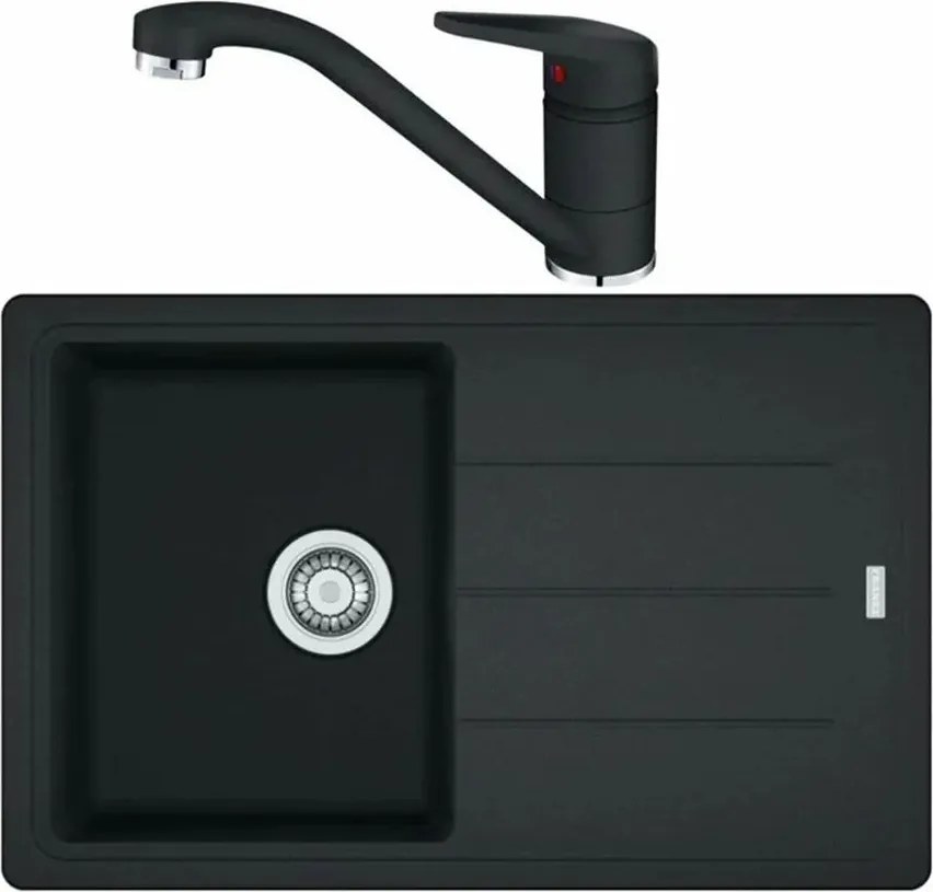 Set chiuveta bucatarie compozit Franke Basis 1 cuva cu picurator 78x50 cm finisaj negru mat cu baterie Novara Plus