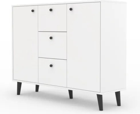Comodă cu doua usi si trei sertare, 120x35x93 cm, BESA, ADRK Furniture (Culoare: Alb / Beech)