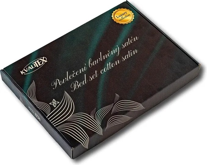 Lenjerie de pat din satin Kvalitex LuxuryCollection, verde/crem 140 x 200 cm, 70 x 90 cm