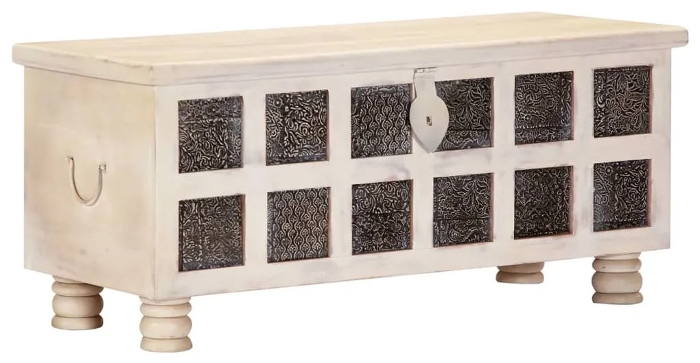 247670 vidaXL Ladă de depozitare, alb, 110x40x45 cm, lemn masiv de acacia