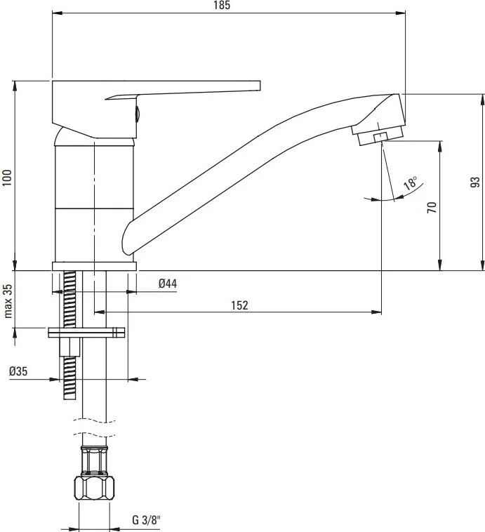 TUBO Baterie pentru chiuvetă cu pipă pivotantă BUT_026M