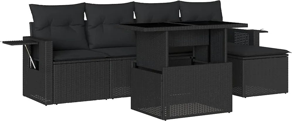 vidaXL Set mobilier de grădină cu perne, 6 piese, negru, poliratan