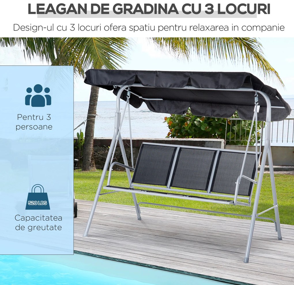 Balansoar de Gradina Outsunny cu 3 Locuri din Metal, 170x110x153cm | Aosom Romania