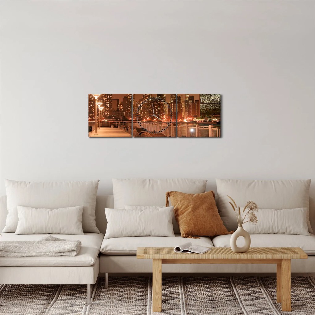 Tablou - Noaptea orașului (cu ceas) (90x30 cm)