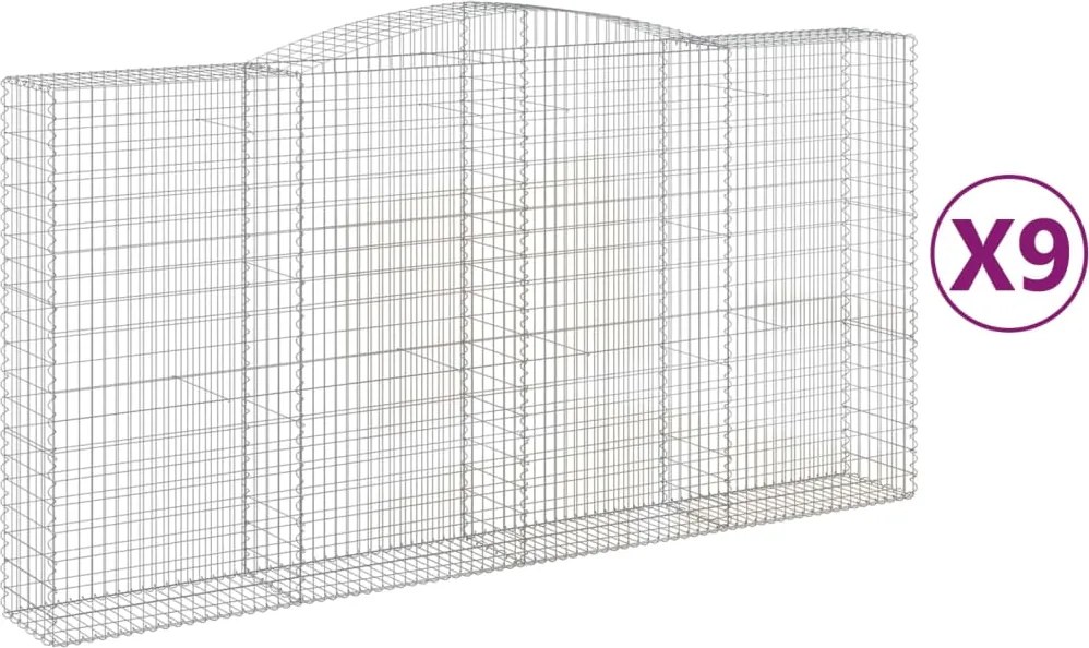 vidaXL Coșuri gabion arcuite, 9 buc 400x50x200/220 cm, fier galvanizat