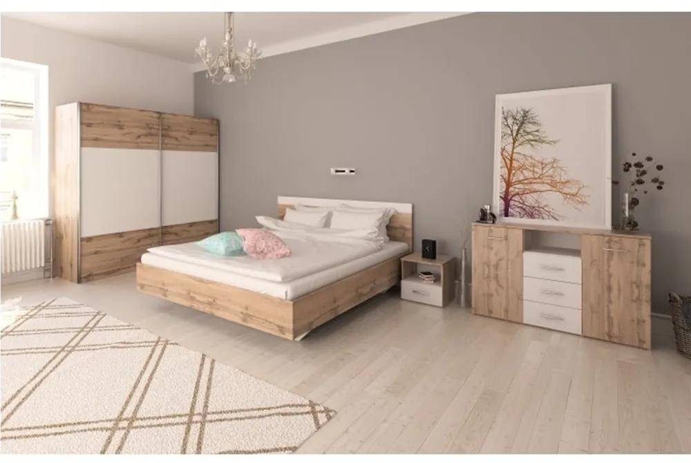 Set dormitor (pat 160x200 cm), stejar wotan/alb, GABRIELA