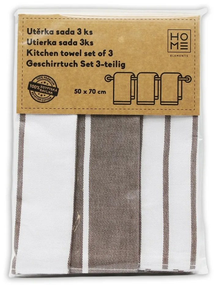 Șervet de bucătărie din bumbac egiptean Dungi bej, 50 x 70 cm, set 3 buc.