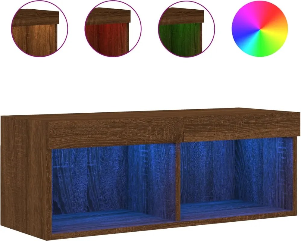 vidaXL Comodă TV cu lumini LED, stejar maro, 80x30x30 cm