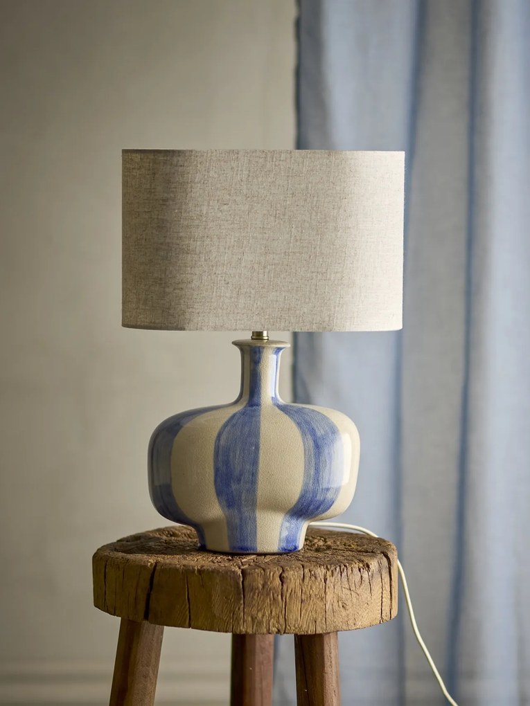 Lampă de masă din ceramică artizanală, multicolor, pictată manual cu dungi verticale și abajur din in, 33x19x46 cm, „Alida"